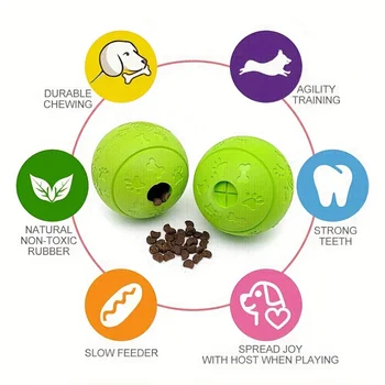 1pc Interactive Treat Dispensing Dog ToyNatural Rubber Chew Ball, Durable Non-Toxic Pet Grinding Toys Food Leakage Bone Patterns 5