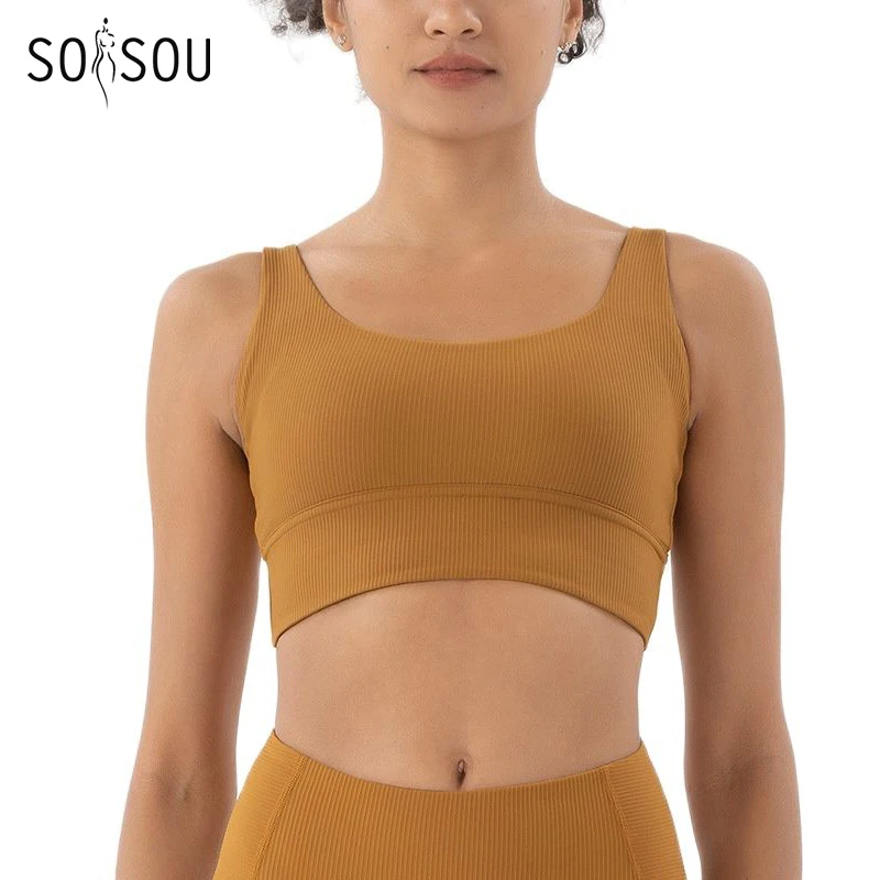 

SOISOU Rib Fabric Top Women Sports Bra Bralette Yoga Gym Fitness Sexy Crop Top Breathable Women's Bra Underwear 7 Colors