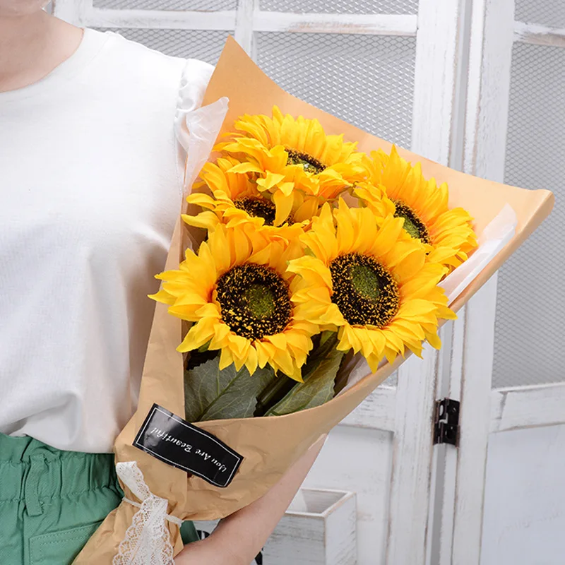 7 heads Artificial Sunflower Bouquet Silk Sunflower Fake Flower DIY Wedding Bouquets Centerpieces Arrangements Party Home Decor