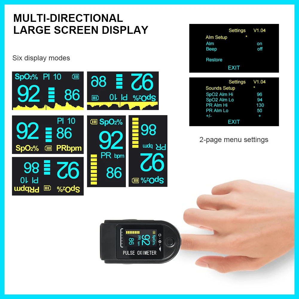RZ Fingertip Pulse Oximeter Blood Oxygen SPO2 PR Saturimetro Sleep Monitor Portable Pulse Oximeter