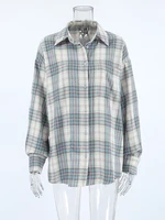 Mumaroho 2024 Women Autumn Winter Long Sleeve Blue Plaid Shirt Vintage Oversized Loose Fit Blouse For Woman - Image 5