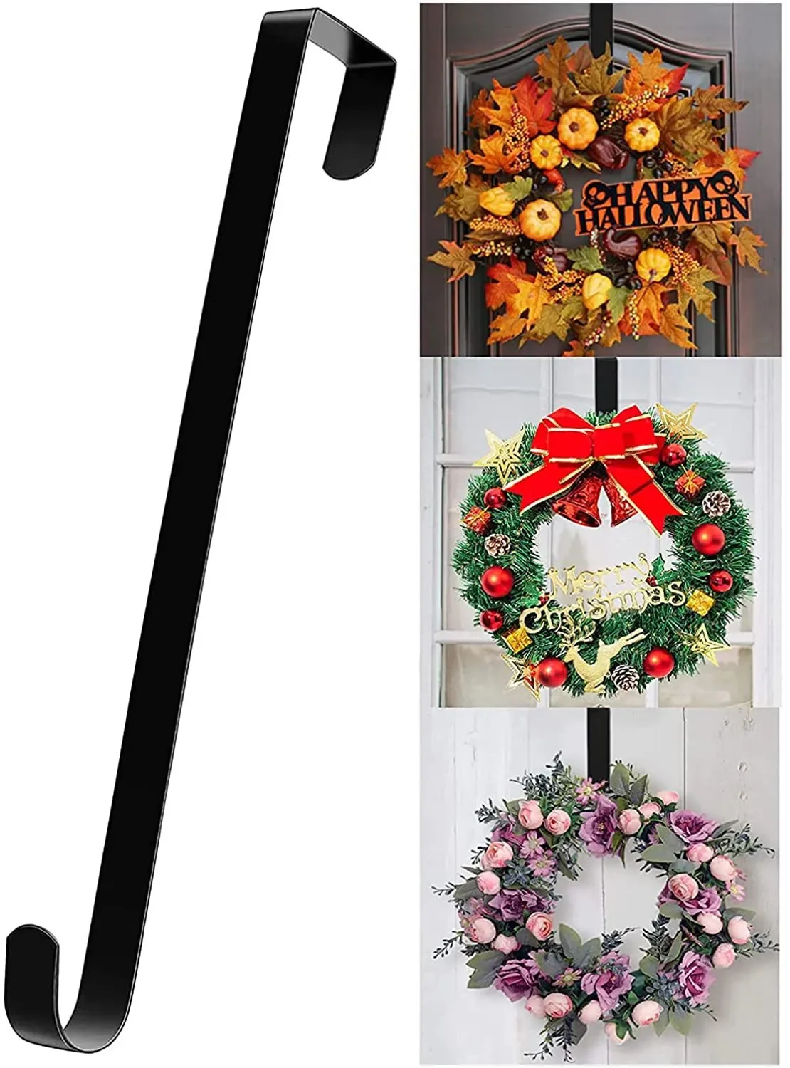 Wreath Hanger for Front Door Halloween Christmas Easter Decoration Metal Over The Door Single Hook Ornament Wreath Hanger