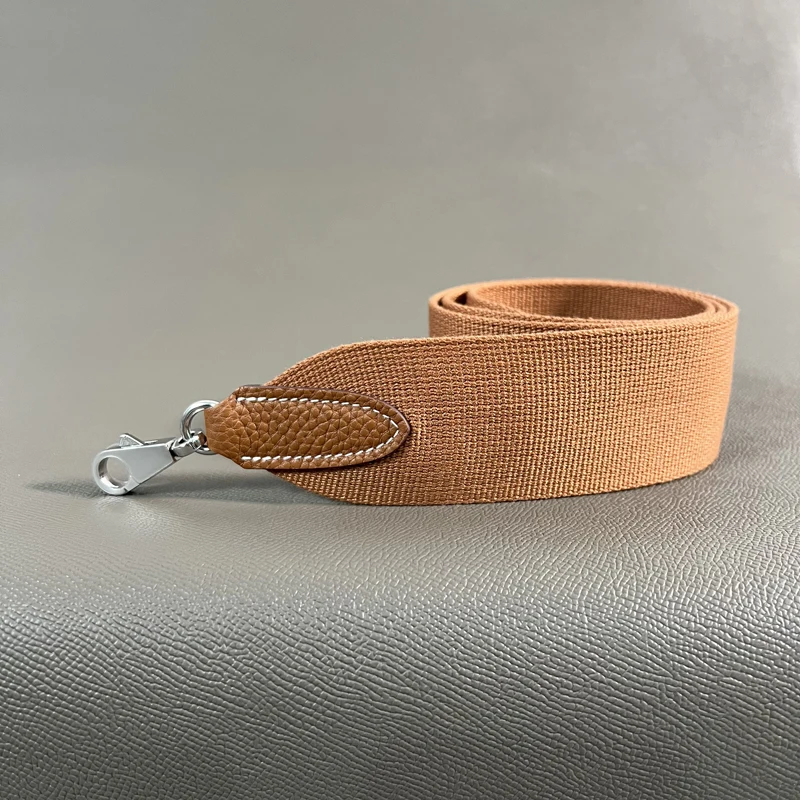 

Gold Togo Cowhide 5cm Wide Canvas belt Steel Buckle Genuine Leather Hand Sewn Suitable For Kelly Bags, Shoulder Straps