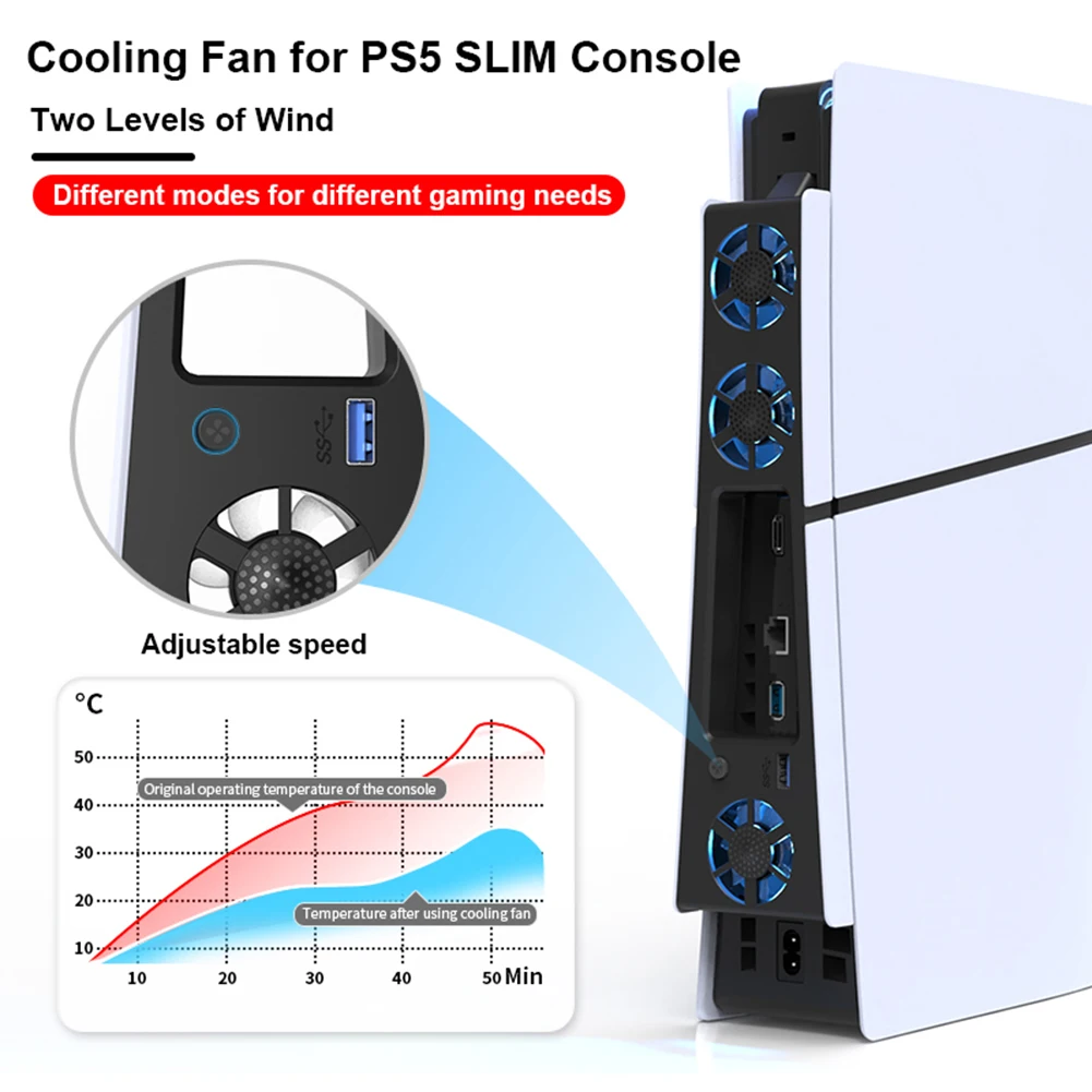 Cooling Fan Gaming Cooling Fan for PS5 Slim Console (Digital/Disc) with LED Lights