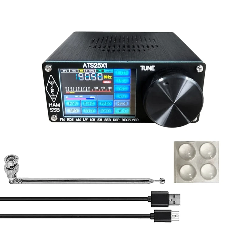 

JABS ATS25X1 Si4732 All Band Radio Receiver FM LW(MW SW) SSB +2.4 Inch Touch LCD +Whip Antenna +Battery + USB Cable+Speaker