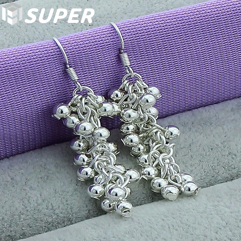 

925 Sterling Silver Smooth Grape Bead Ball Earrings Fashion For Woman Charm Earrings Wedding Jewelry