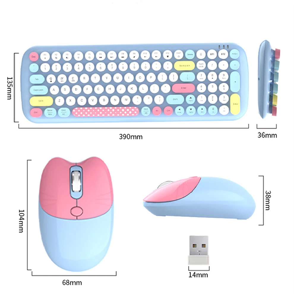BOW Niedliches 2,4-GHz-Funk-Bluetooth-Tastatur-Maus-Set mit runden Tastenkappen für PC, Laptop, Smartphone und Tablet_voghion.com