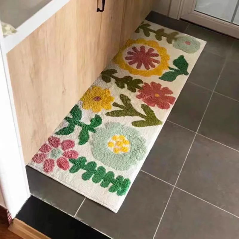 

Fluffy Bathmat Floral Rug Nordic Flocking Flower Mat Bathroom Carpet Anti-Slip Floor Bath Mat Welcome Doormat Home Decor