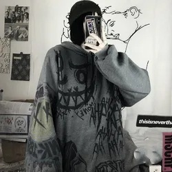 Hop dos desenhos animados do punk gótico hoodies com capuz oversize hoodie japonês longo feminino camisolas engraçado outono manga hip feminino topos hop h