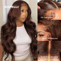Extensions de cheveux humains bruts 100% naturels, ondulés, couleur marron chocolat, 28 pouces, avec closure 4x4 et 13x4, raie au milieu, en dentelle 5