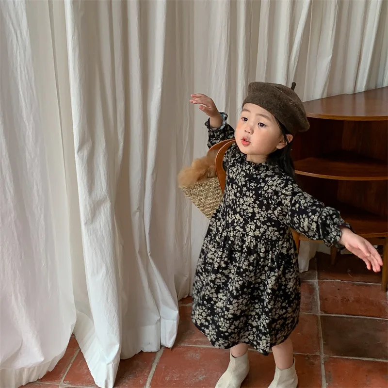 

Детское Цветочное платье, Корейская версия, осенняя кружевная юбка с длинным рукавом для девочек, детская юбка, детская одежда