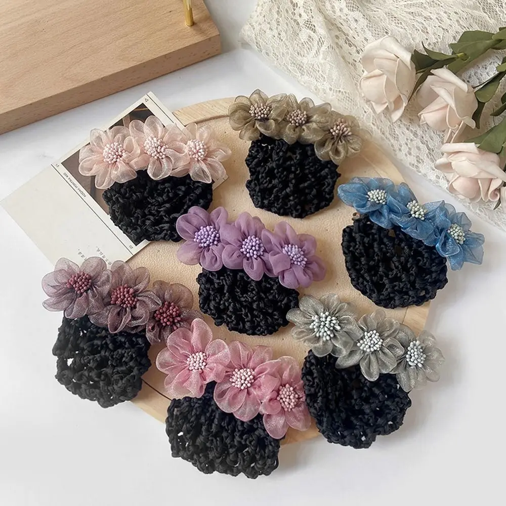 Elegant Lace Flower Spring Clips Crystal Hotel Bun Snood Nurse Pearl Hair Clip Cover Net Hairpins Girl Ponytail Clip Gifts