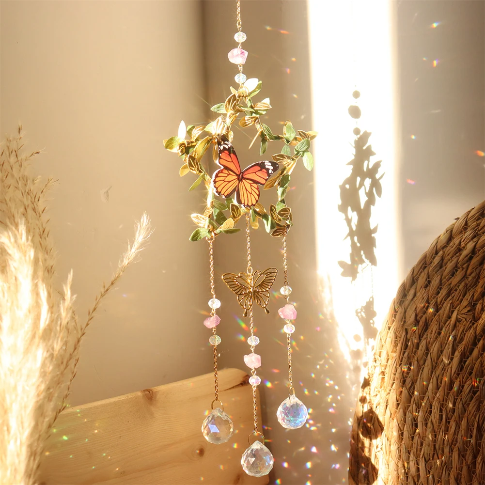 Crystal Prisms Pendant Star Moon Round Heart Light Catching Wind Chime Creative Sun Catcher Wind Chime for Wedding Decoration