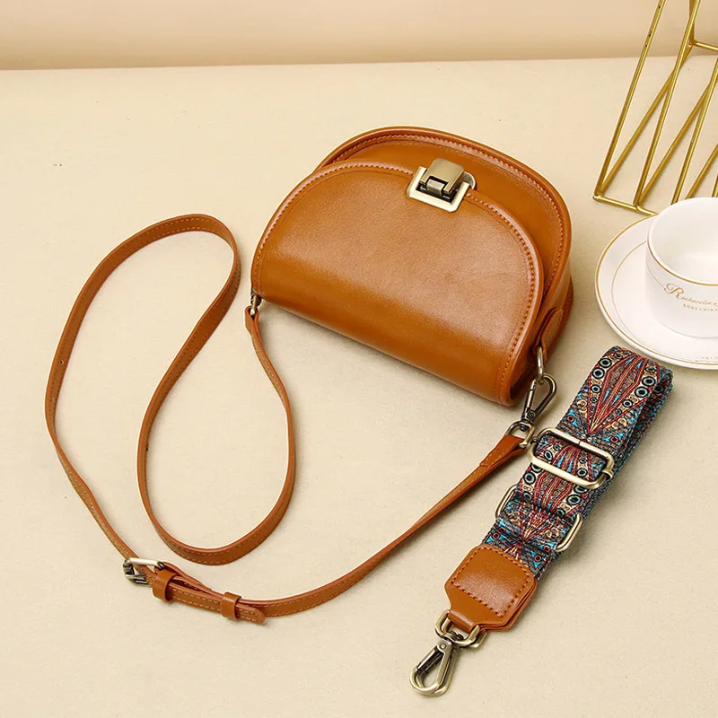 Female Half Round Saddle Bag Women Genuine Leather Messenger Bags