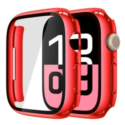 Sleek Plated Apple Watch Case with Glass & Bumper Screen Protector - Series 7 8 9 45mm (E Red 36)