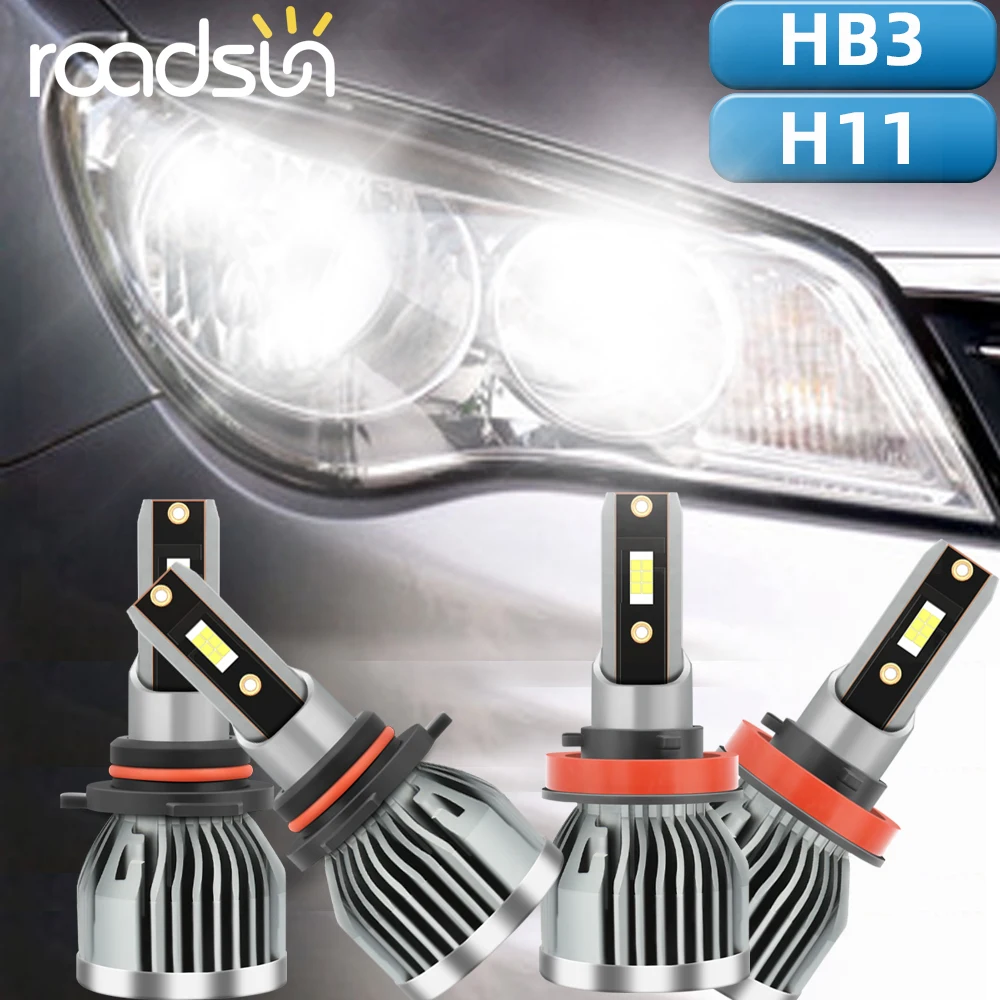 

Roadsun Pack of 4 H11 LED Headlight Bulbs Conversion Kit 9005 HB3 H8 H9 High Low Beam Bright 6000K White Led Automotivo Para Car