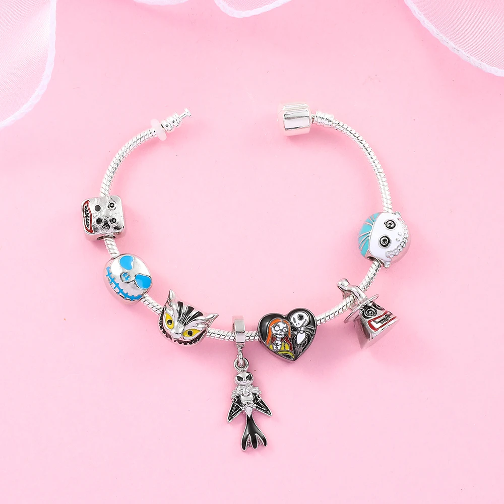 Disney Luxury Bracelet Charms Bangle Alice in Wonderland Pulseiras Feminina  Silver Plated Family Fashion Bracelet for Women