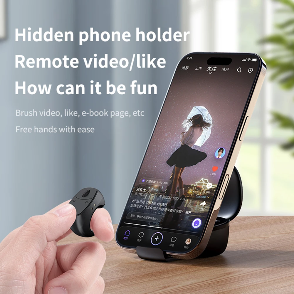 For Tiktok Fingertip Remote Control Wireless Bluetooth Scrolling Ring Multi-Function Selfie Button Page Turner for iOS Android remote control ring