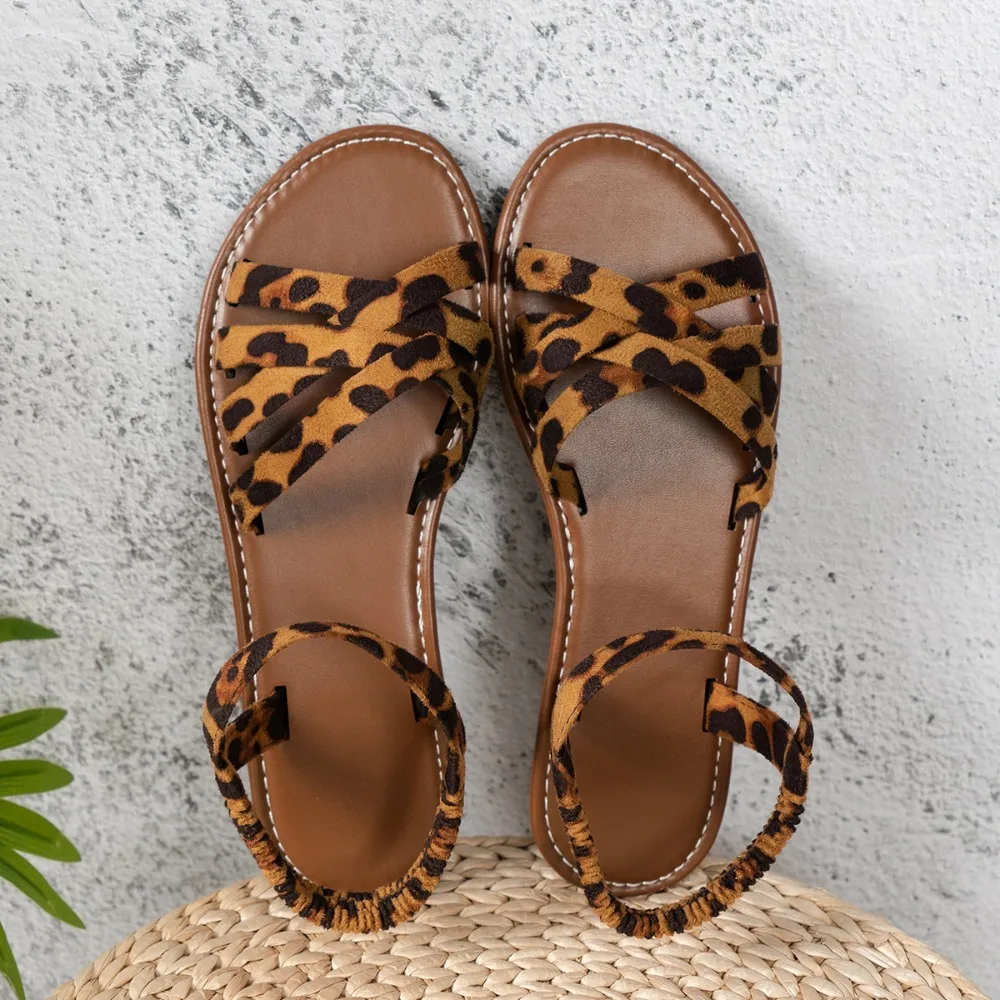 Flats Leopard Sandals Women Cozy Casual Shoes Walking New Walking Slippers 2024 Summer Outdoor Beach Slides Flip Flops