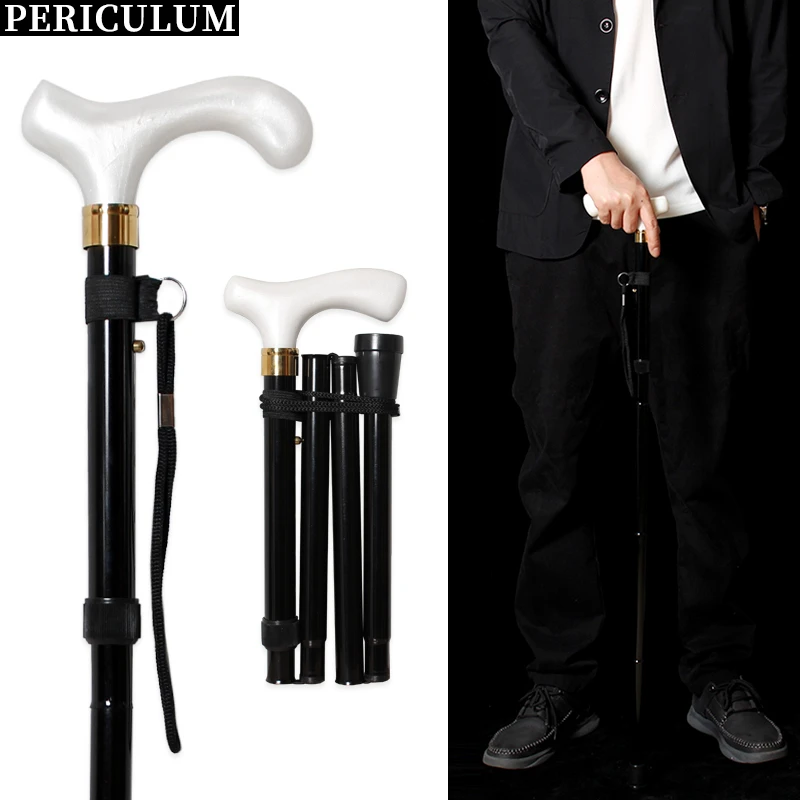 2 Styles 87 cm à 97 cm bâton de marche réglable et pliant hommes et femmes poignée en résine blanche cannes de marche en alliage d'aluminium noir