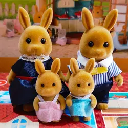 Miniature Forest Family Dollhouse Animal Figurines Set (Brown rabbit family)