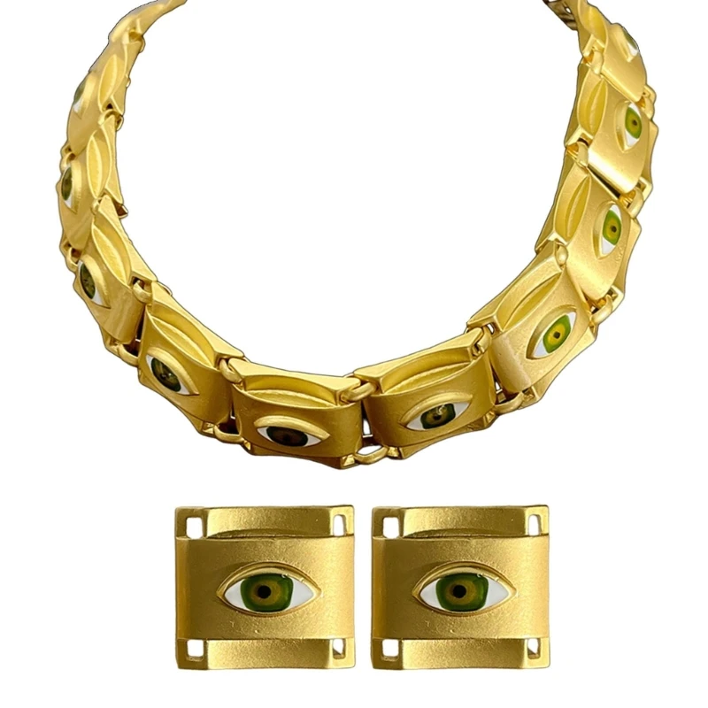 F42F Таинственное ожерелье и серьги с подвесками в виде глаз, элегантное матовое золотое ожерелье с квадратными глазами, колье и