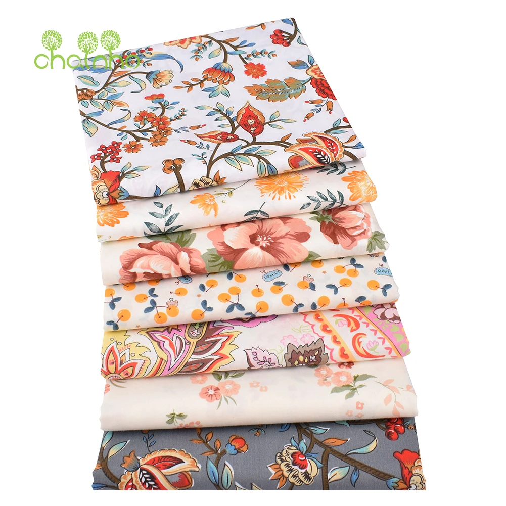 Chainho,Printed Twill Weave Cotton Fabric,DIY Sewing Quilting Material,Patchwork Cloth,Floral Series,4 Specification,CC351