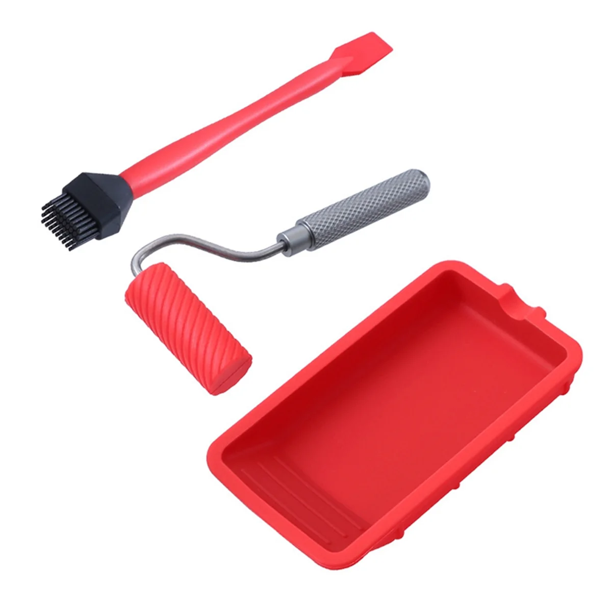A04R-1set Silicone Roller Brush Kit Multipurpose for Home Renovation Wall Household Paint Tool Tray Paintwork Tools Parts