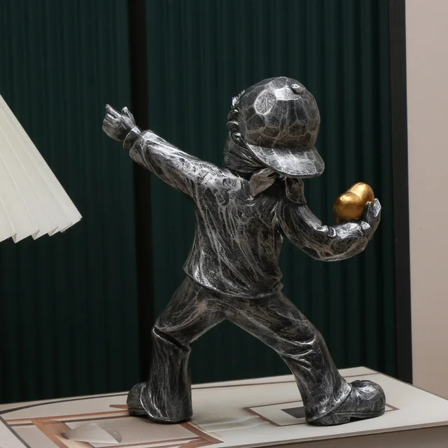 Statue de Lanceur de Pierre en Résine, Sculptures d'Amour, Accessoires de Bureau, Figurine de Collection, Décoration d'Nik, 1 Pièce 6