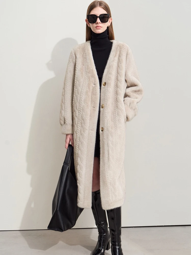 Women Fur Cardigan Thickened Long 2025Autumn Winter V-neck Jacket Female Loose Simple Leisure With Buttons Faux Fur Mink Coat 3