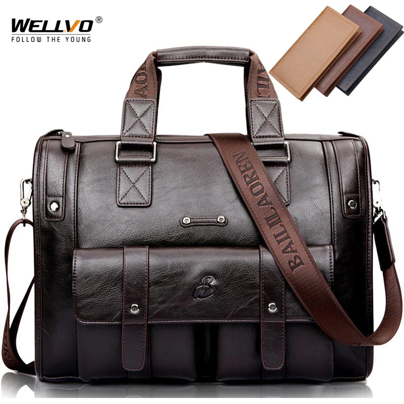 Men Leather Black Briefcase Business Handbag Messenger Bags Male ...