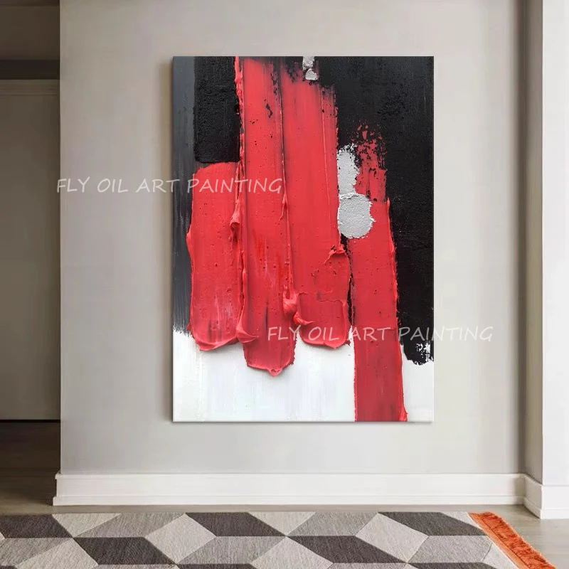 

Большая черная, белая, красная Минималистичная оригинальная абстрактная картина маслом Ручная работа текстура современная абстрактная Толстая Картина на холсте для декора