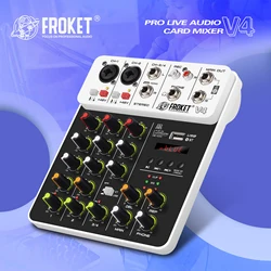 FROKET V4 Audio Mixer DJ Controller Mixing Bluetooth Phantom Power Delay Repaeat Effect  For Sound Mixing Console PC Recording