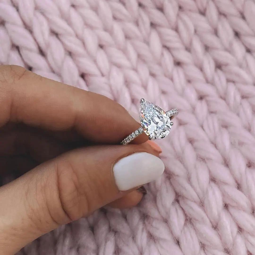 Anillos De Compromiso Para Aniversario De Boda, 3 Piedras De Corte Princesa, Circonita Cúbica Cuadrada Para Mujer, Oro Rosa, 10