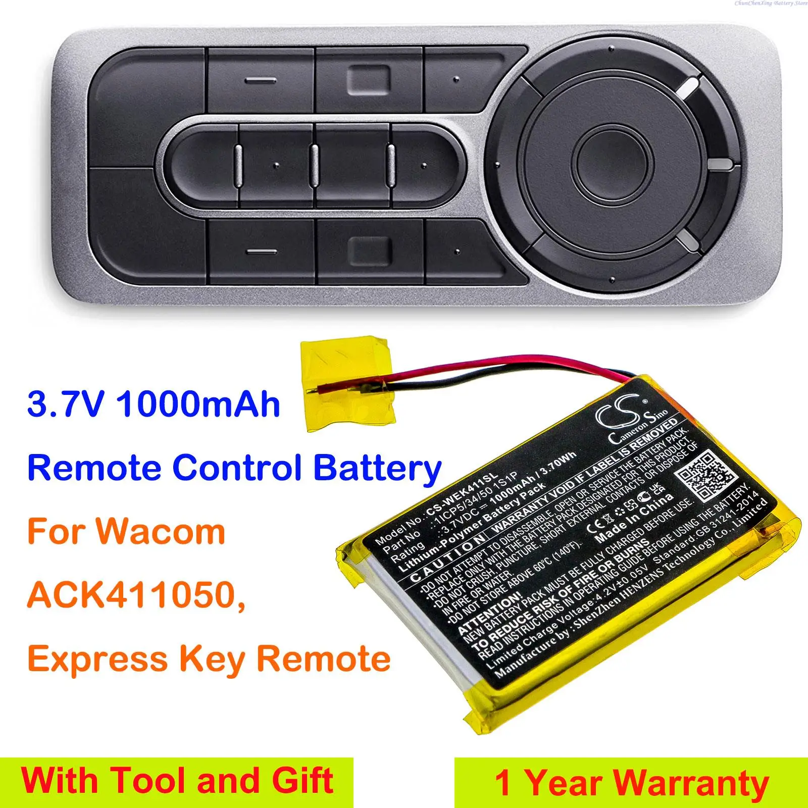 Cameron Sino 3.7V 1000Mah Batteria Di Ricambio Per Telecomando Per Telecomando Wacom Express Key, Ack411050 + Strumento E Regali