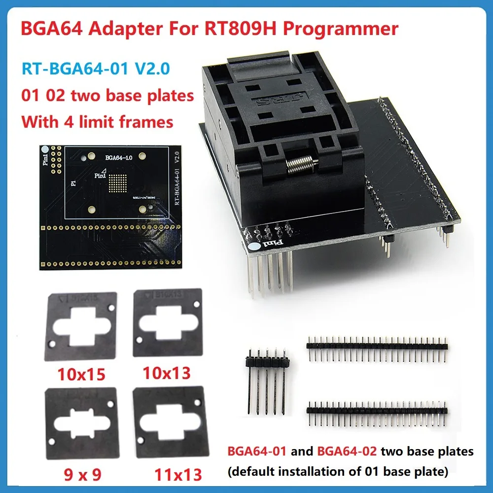  BGA64 어댑터 버닝 시트 풀 세트, RT809H 프로그래머 RT-BGA64-01 V2.0 소켓 4 개, 리미터 프레임 2 하단 플레이트 바다