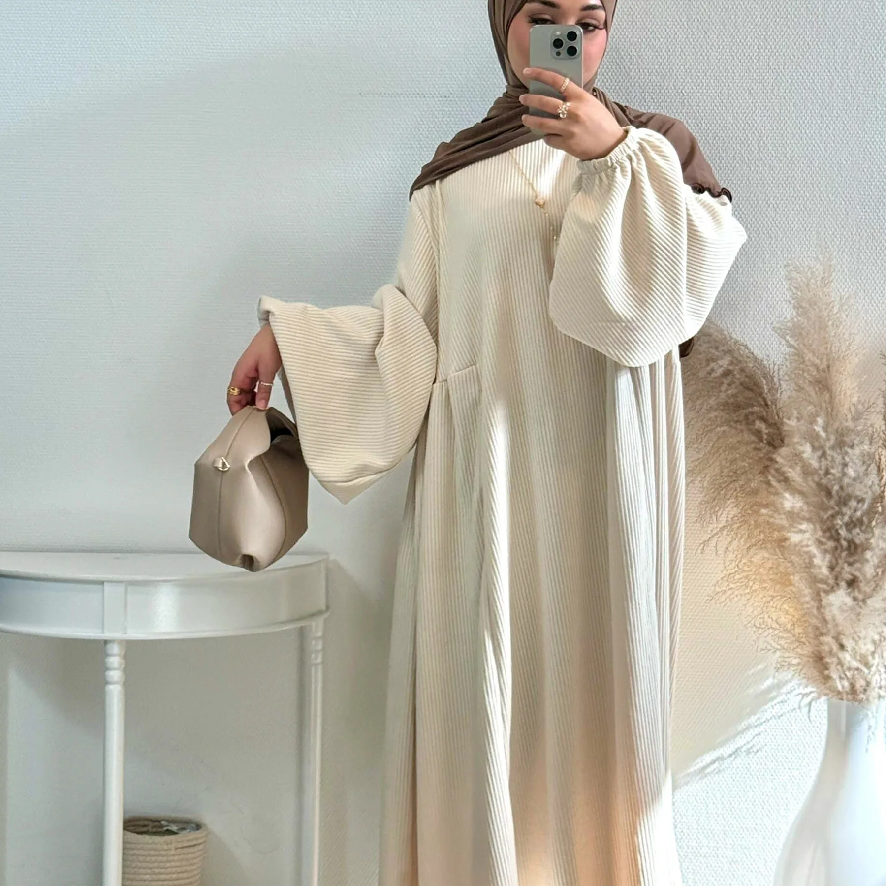2024 Dubai Corduroy Abaya for Muslim Women Eid Ramadan Modest Dress Loose Large Elegant Gown Islam Clothing Turkey Solid Robe 4