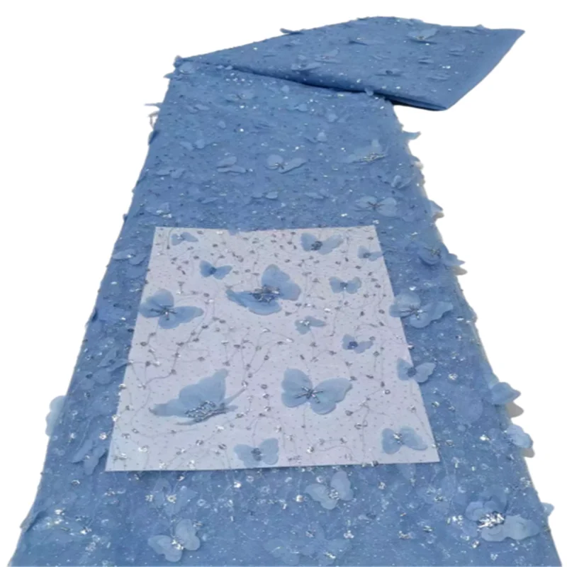 

African White Sequin Organza Lace Fabric Blue High Quality Lace French Tulle Lace Fabric Nigerian Lace Fabrics For Wedding