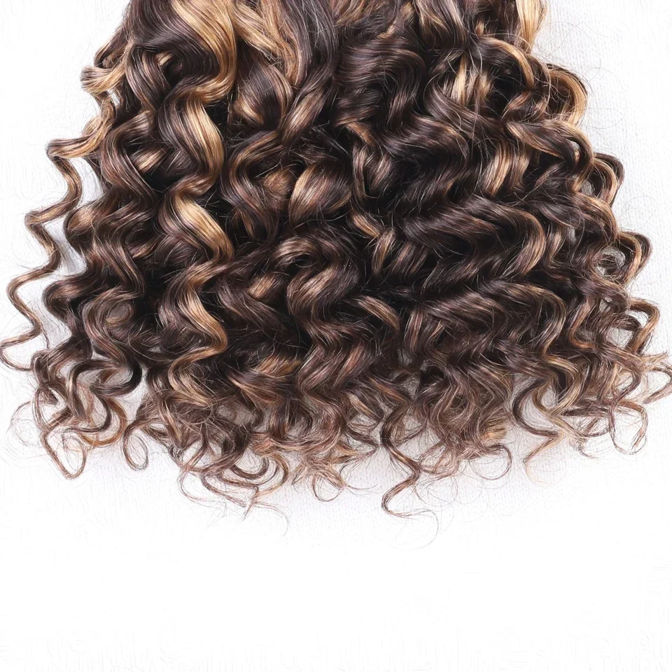 Jerry Curly Human Hair Bundles Peruvian Kinky Curl 3pcs P4/27 Highlight Human Hair Weave Bundles Remy Extension