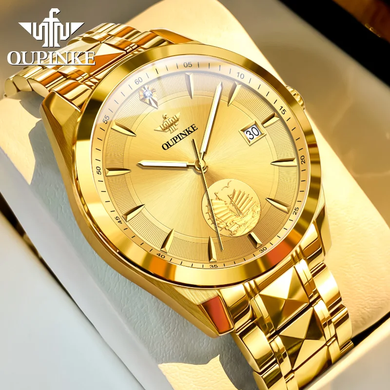 OUPINKE 3226 Real Gold Watches for Man Original Luxury Japan Automatic Mechanical Men's Wrist Watches Real Diamond Dress Watches