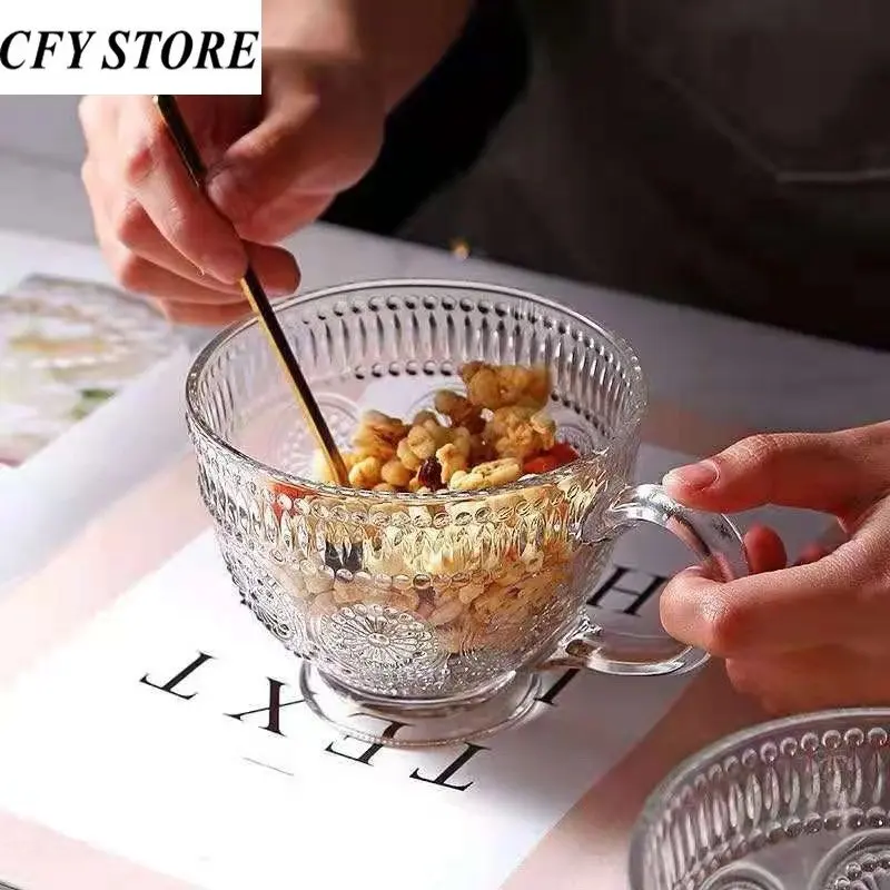 Drinking Glass 400ml Glass Breakfast Mug with Handle