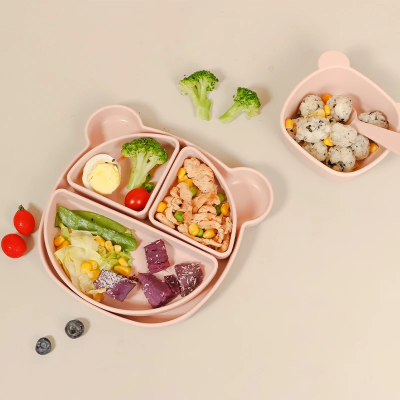 Modabebe 9/6/5 PCS Baby Silicone Feeding Set BPA Free Baby Plates Bowl Spoons Fork Set Cute Design Kids Tableware With Bibs