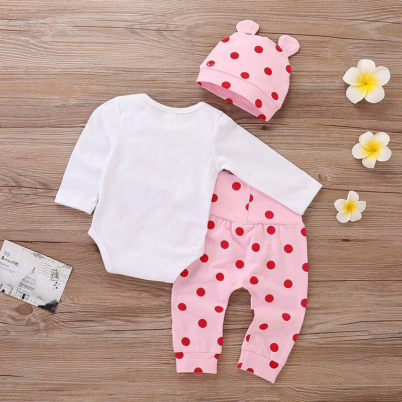Spring Fall Cotton Newborn Baby Girl Clothes 0-3 Months Polka Dot Unisex Infant Clothes Set Boy 3-piece Clothing With Hat 3