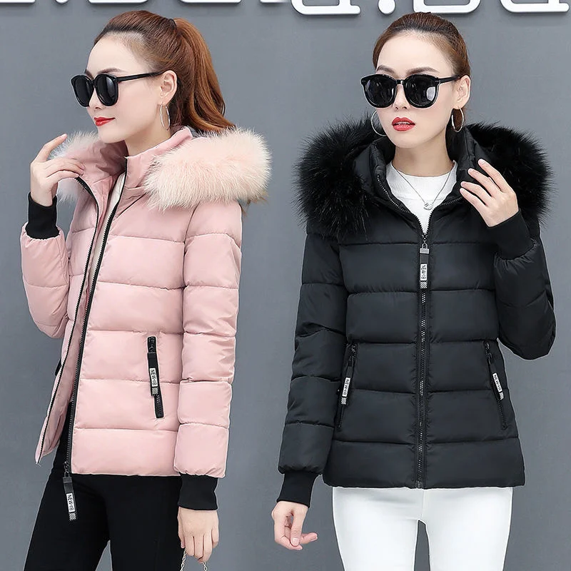 

2023 New Winter Coat Parkas Women's Jacket Fur Neckline Basic Coats Thick Jackets Warm Cotton Padded Outerwear Female