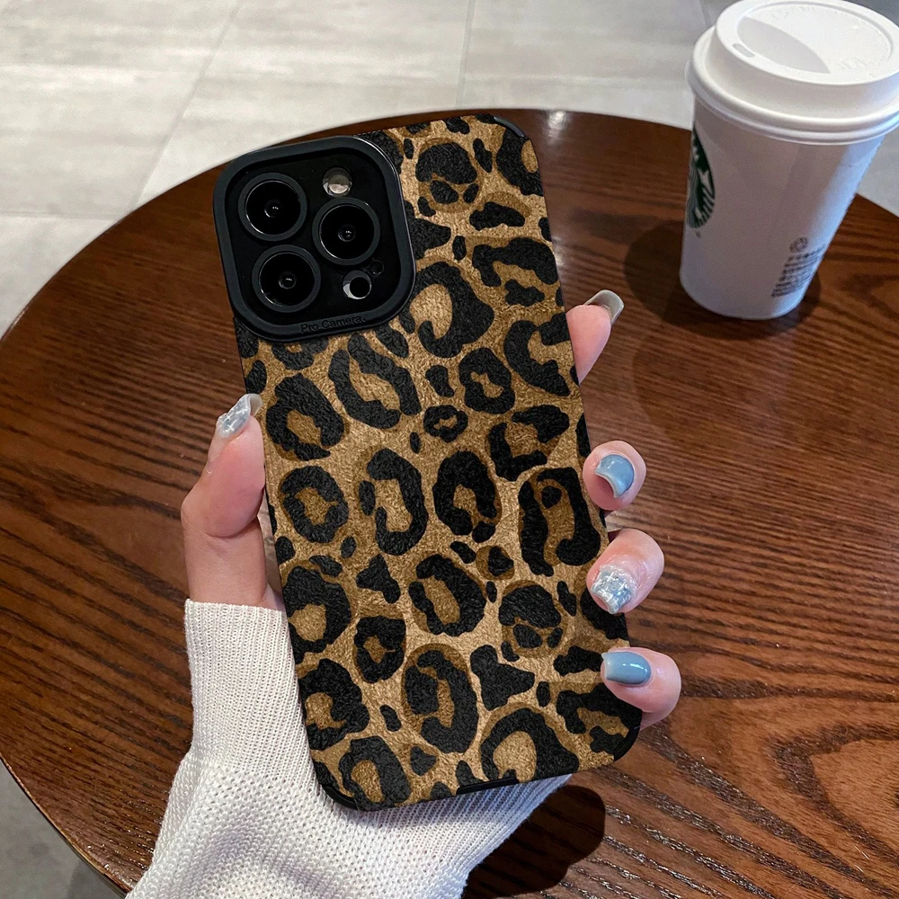 thumbnail image 1 of Fashion Gold Leopard Silicone Leather Case For iPhone 15 14 Pro Max 11 13 12 Mini SE 7 8 Plus X XR XS Soft Shockproof Cover, 1 of 4