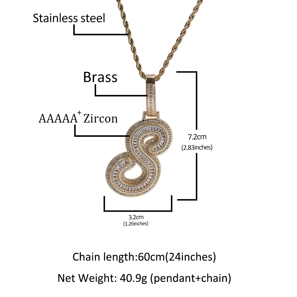 UWIN Baguettecz Letter Pendant for Women Iced Out Cubic Zirconia Infinity Cuban Chain Necklaces Fashion Hip Hop Jewelry for Gift