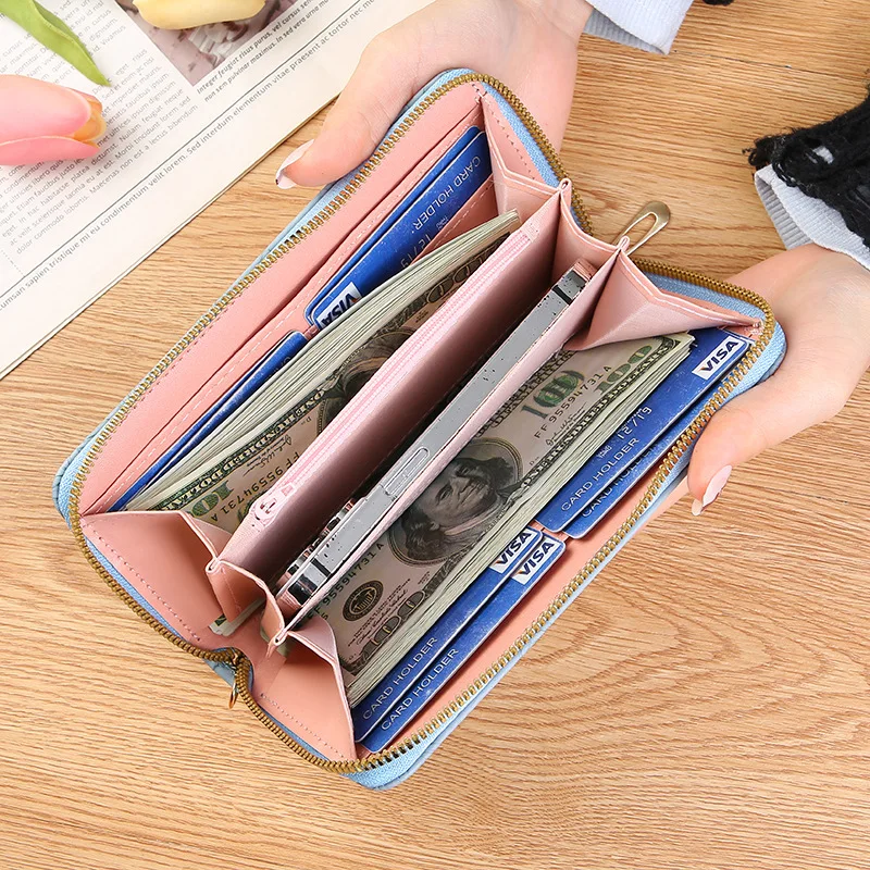 New Style Long Zipper Handheld Clutch Bag Enlarged Phone Pouch Embossed Design Large Billfold Simple Women's Wallet Trendy
