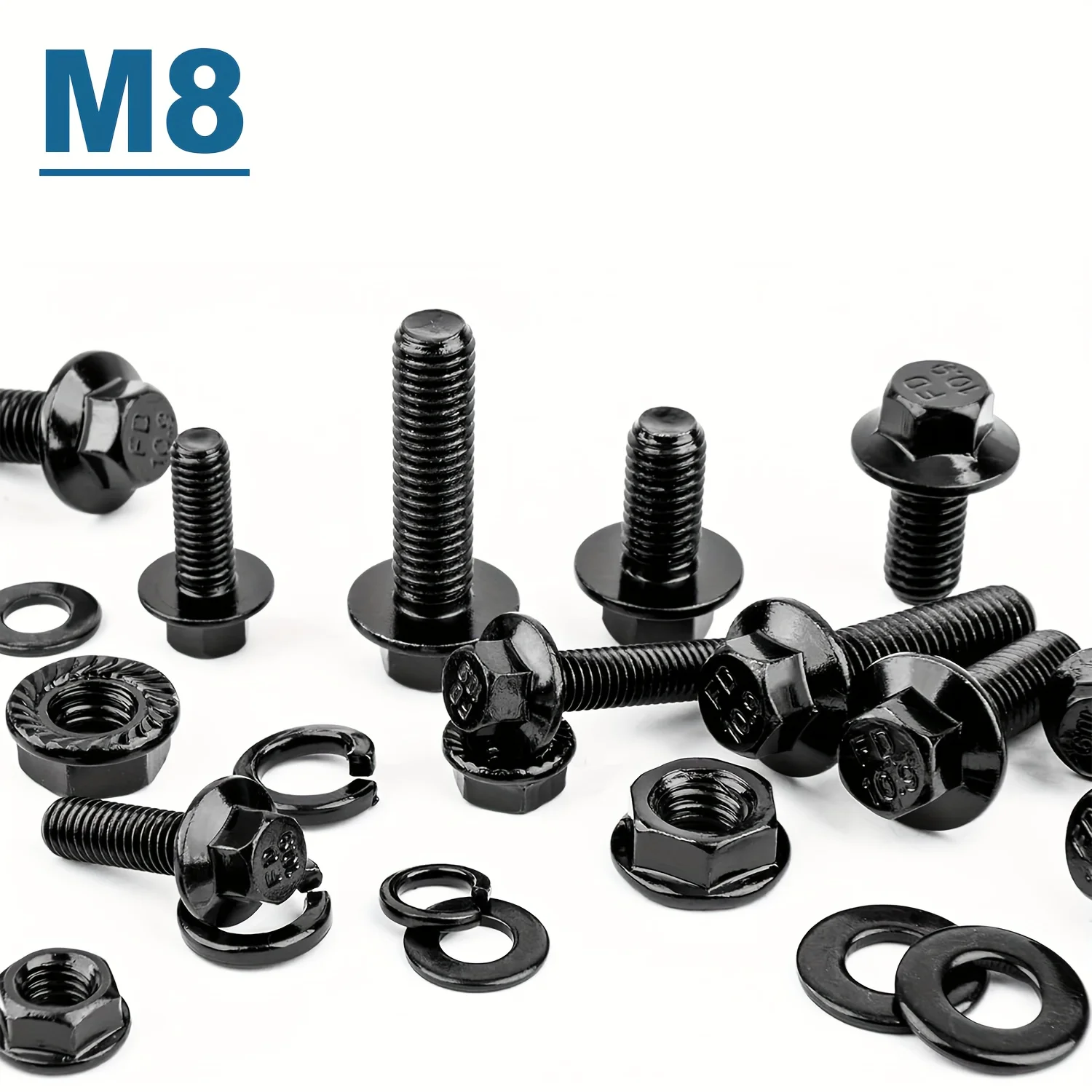 VKKM 132 pcs M8 Hex Cap Flange Bolt Assortment Kit/Screws, Nuts & Washers/Black Oxide, M8-1.25 x 12/16/20/25mm