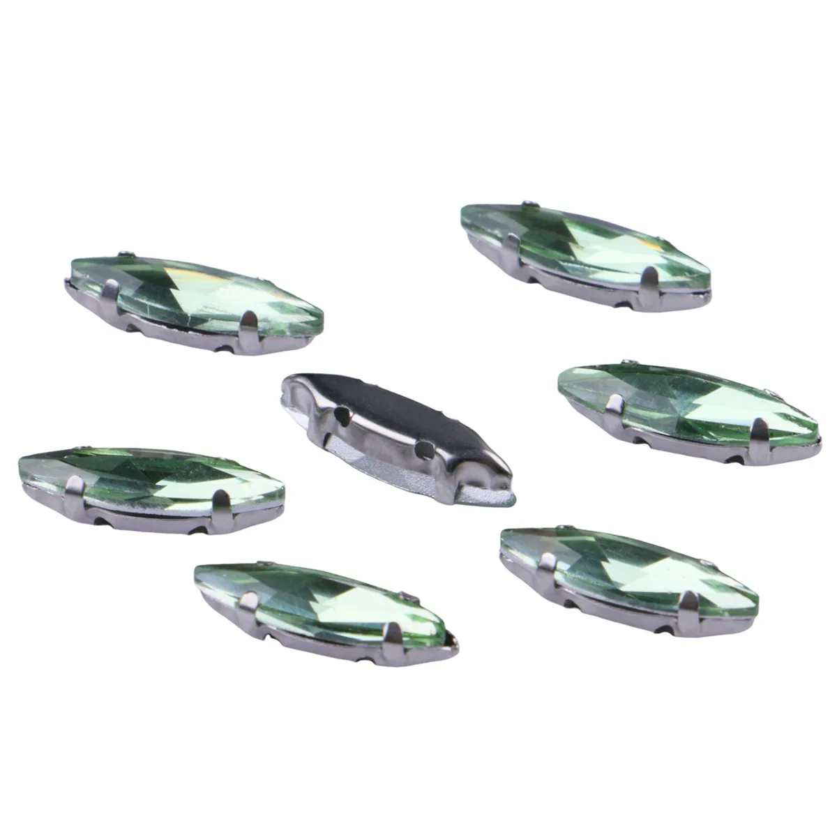 Pack of 20 Glass Sew-On Rhinestones with Claw Setting - Horse Eye Shape on Silver Metal Base