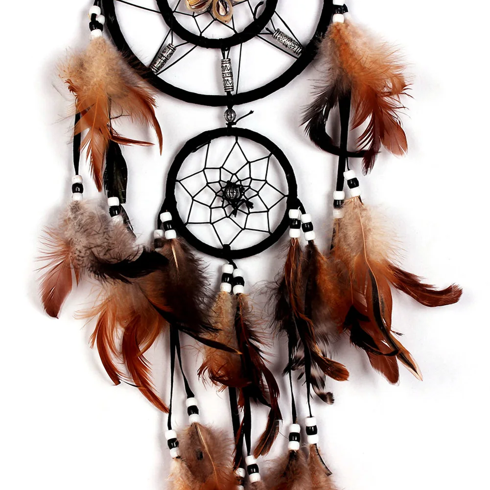 Shell Feather Bead Circle Dream Catcher Crafts Handmade Hanging Wall Decor Craft Brown Ornaments Props Round for Birthday Gift